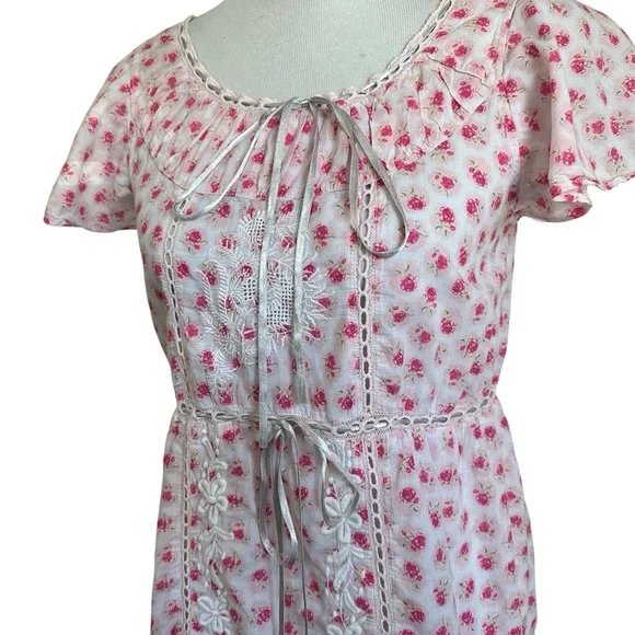Love Shack Fancy Womens niall Floral Mini Dress Sz P/00 Pink Divine Short Sleeve